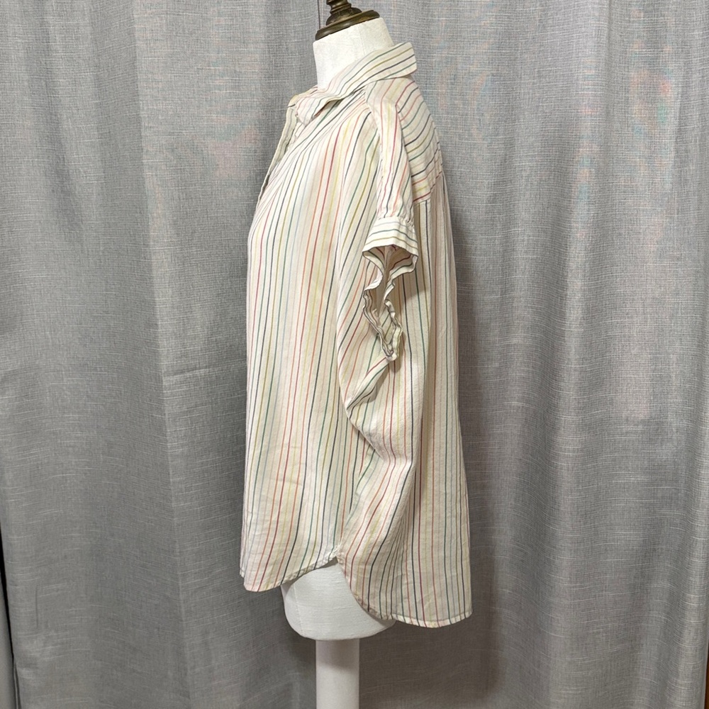 Madewell Central Stripe Popover Shirt-Sz M-Over Sized-Cotton-Multi Color-EUC - Picture 7 of 16